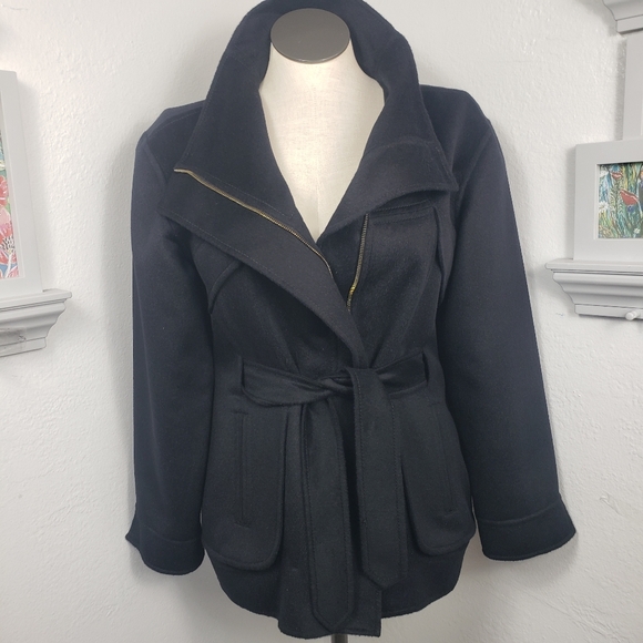 Oscar de la Renta Cashmere Wool Black Belt Zipper Pockets...